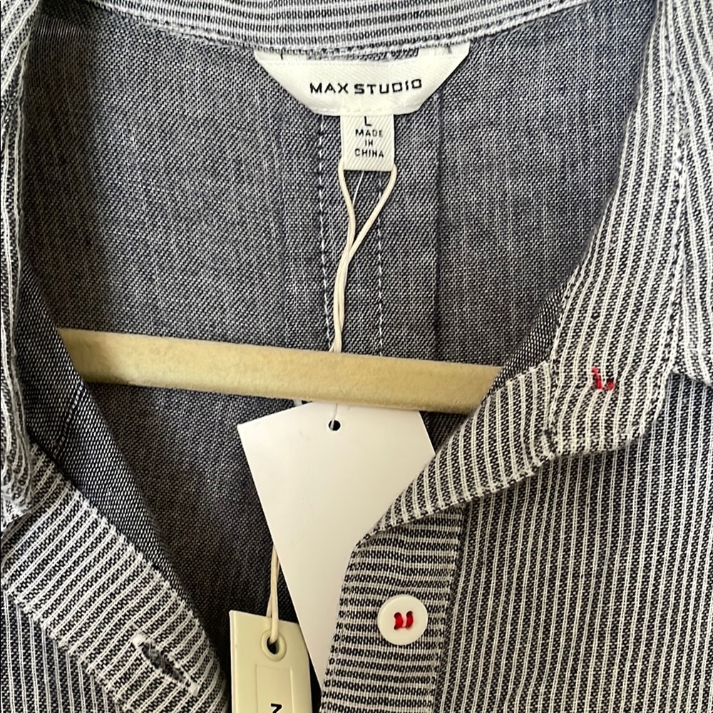 Casual Ticking Stripe Button-Up Dress - Picture 2 of 5